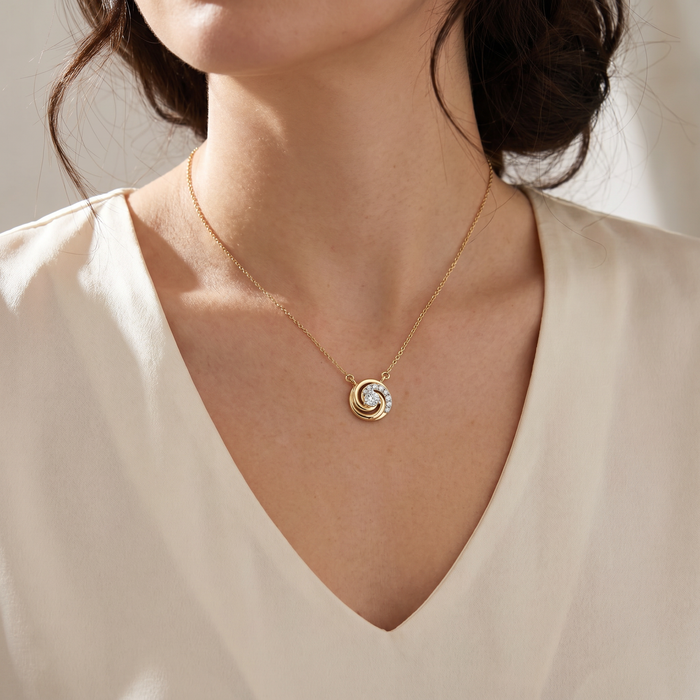 1/4Ct TW Round Diamond Circle Halo Pendant Yellow Gold Lab Grown Necklace
