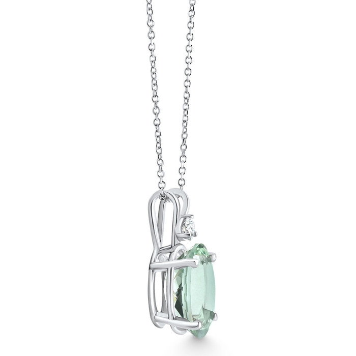Oval Green Amethyst Diamond Pendant Women's Necklace 18" White Gold