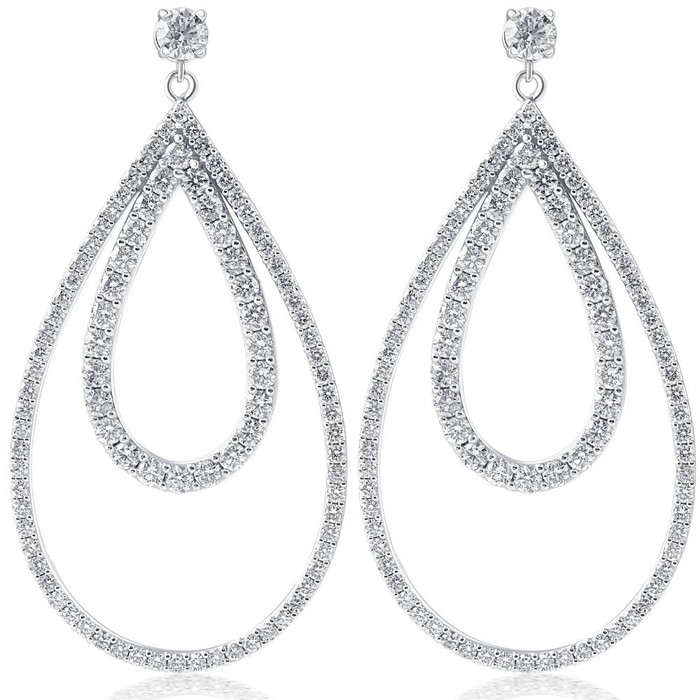 5 Ct Pear Shape Dangle Lab Grown Diamond Large Earrings White Gold 2" Tall