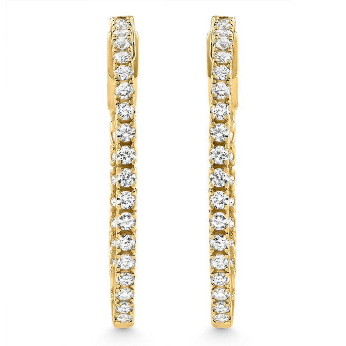 1.75 ct Lab Grown Diamond Hoops Inside Outside 1 1/3" 14K Yellow Gold Vault Lock