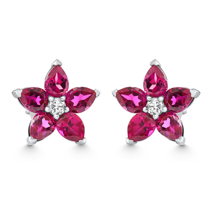 2.19Ct Ruby & Diamond Alexa Earrings 14k White Gold Lab Grown