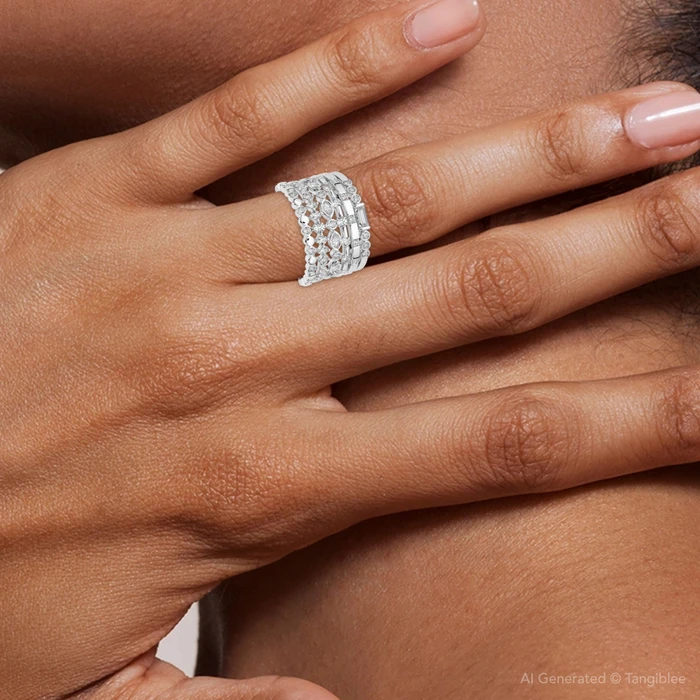1Ct Stackable Diamond Ring Gold Lab Grown 12mm Wide