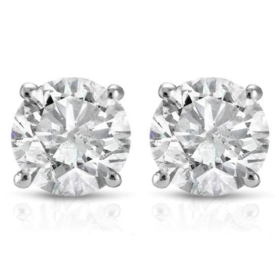 3/4CT Round Brilliant Cut Natural Diamond Stud Earrings In 14K Gold