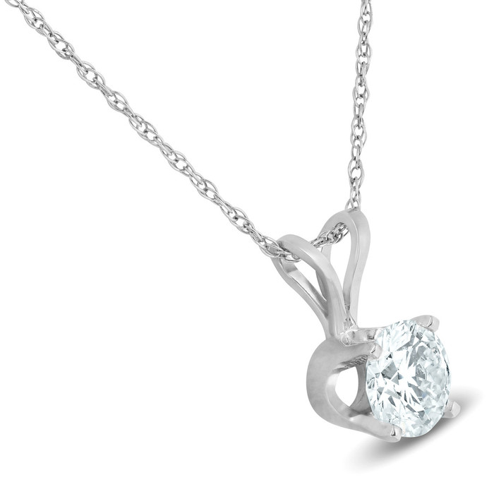 2 Cttw Round Cut Diamond Solitaire Necklace & Screw Back Stud Earrings Set 14K White Gold