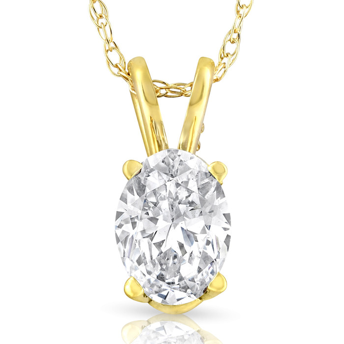 1/2Ct Lab Grown Oval Diamond Solitaire Pendant 14k Gold Necklace