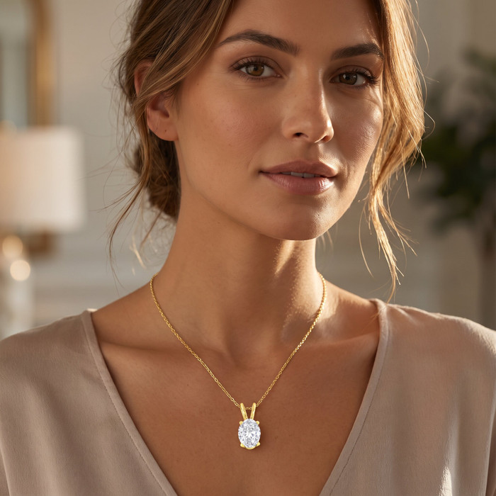 1/2Ct Lab Grown Oval Diamond Solitaire Pendant 14k Gold Necklace