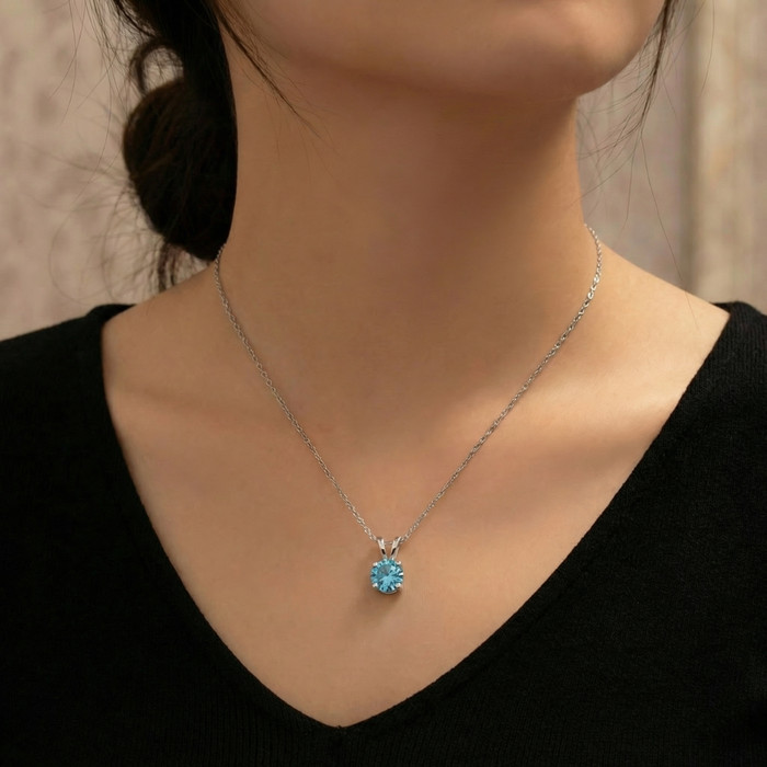 1 Ct Blue Diamond Solitaire Pendant 14K White Gold Lab Grown Necklace