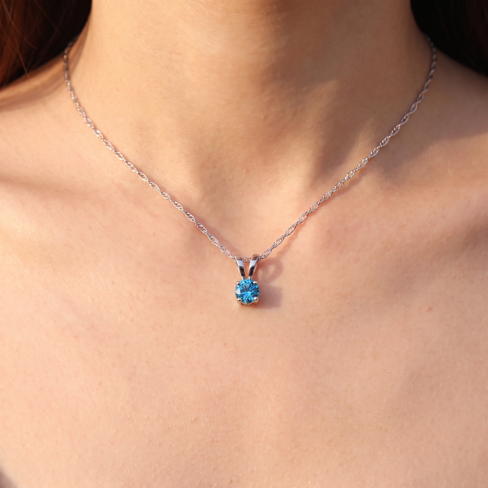 3/8Ct Round Blue Diamond Solitaire 14K White Gold Pendant Necklace Lab Grown