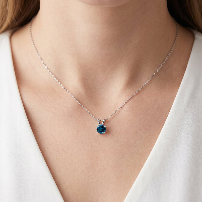 3/8Ct Round Blue Diamond Solitaire 14K White Gold Pendant Necklace Lab Grown