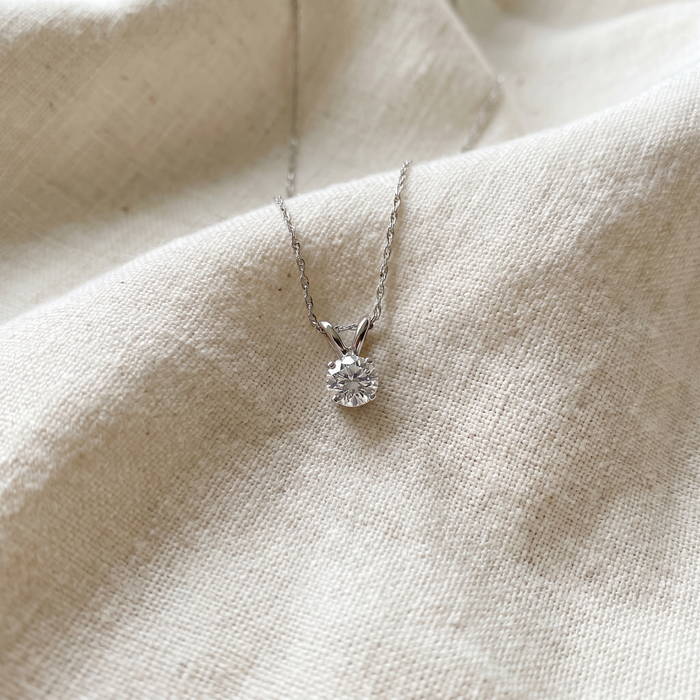 1/4ct Solitaire Round Lab Created Diamond Pendant 14K White Gold