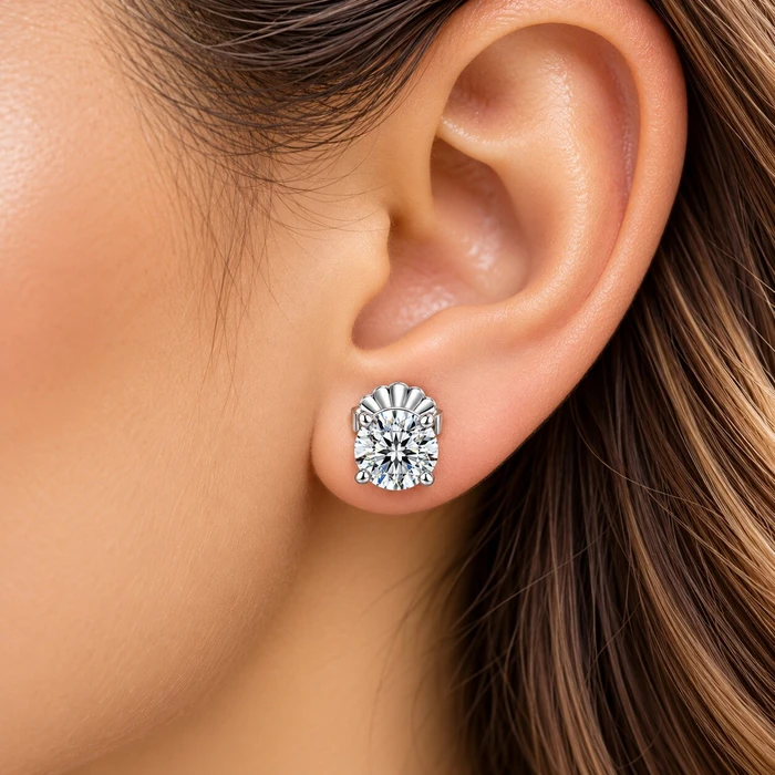 12Ct Certified Lab Grown Diamond Studs in 14k White Gold