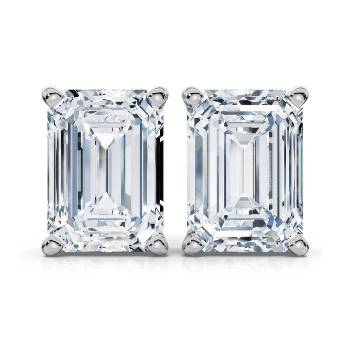 1 - 8Ct Emerald Cut Diamond Studs 14k Gold Lab Grown Women's Earrings