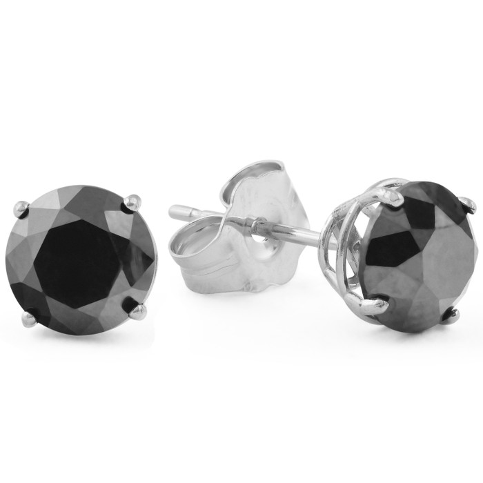 1 - 8Ct Round Cut Black Diamond Studs 14k Gold Earrings