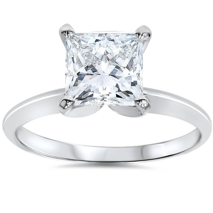 Certified 1.50 Ct Princess Cut Lab Diamond Solitaire Engagement Ring White Gold