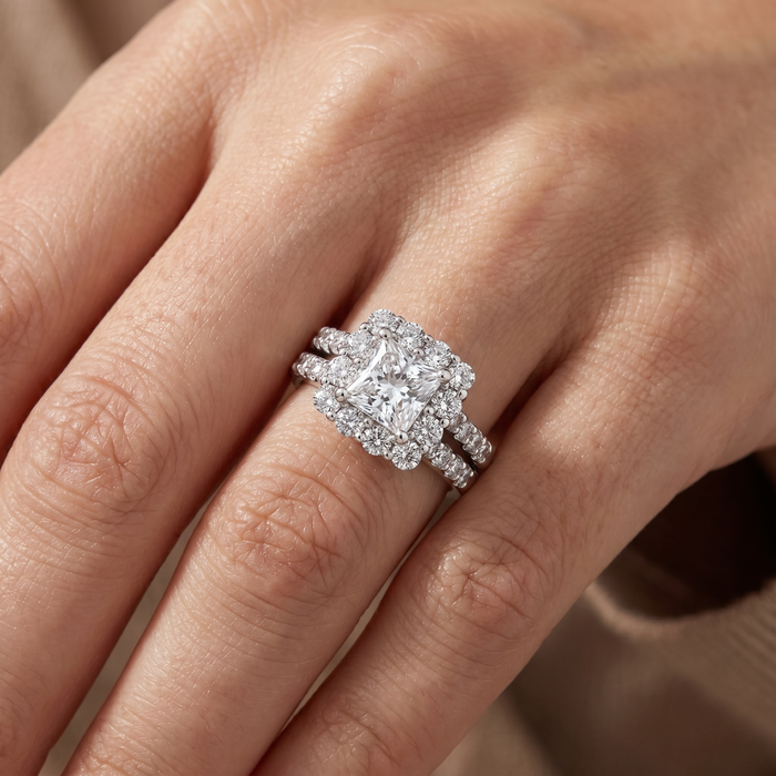 Certified 3.50Ct Princess Diamond Engagement Wedding Ring Set 14k Gold Lab Grown