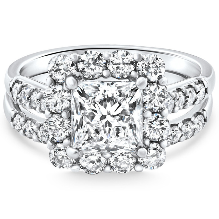 Certified 3.50Ct Princess Diamond Engagement Wedding Ring Set 14k Gold Lab Grown Certified 3.50Ct Princess Diamond Engagement Wedding Ring Set 14k Gold Lab Grown