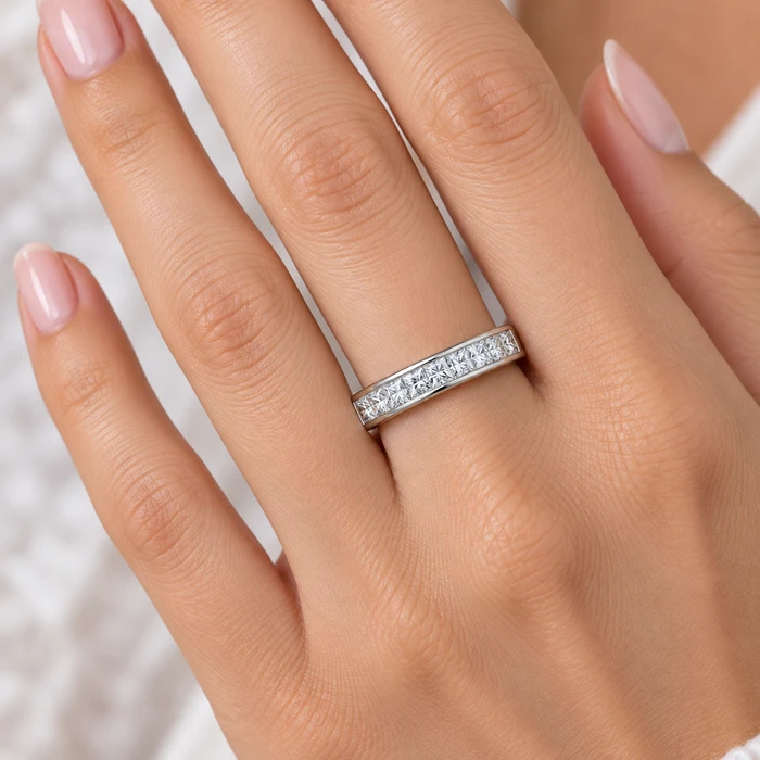 1/2Ct Princess Cut Diamond Wedding Ring 14k Gold Channel Set Lab Grown