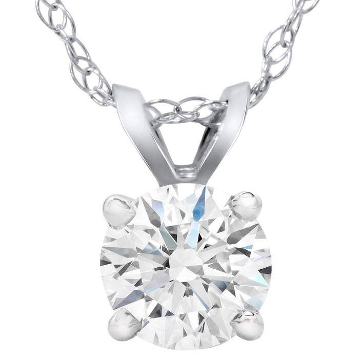1Ct Round Diamond Solitaire Pendant 14k White Gold 18" Necklace Lab Grown