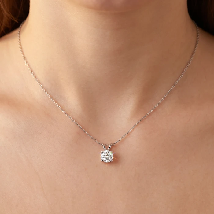 1Ct Diamond Solitaire Pendant 14k White Gold 18" Necklace Lab Grown