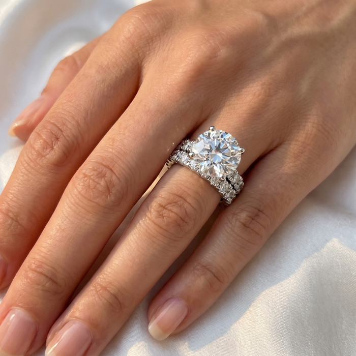 4 - 7 Ct TW French Pave Diamond Engagement Wedding Ring Set 14k Gold Lab Grown