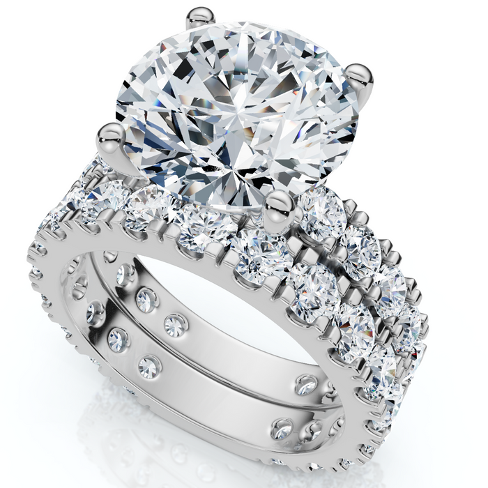 4 - 7 Ct TW French Pave Diamond Engagement Wedding Ring Set 14k Gold Lab Grown