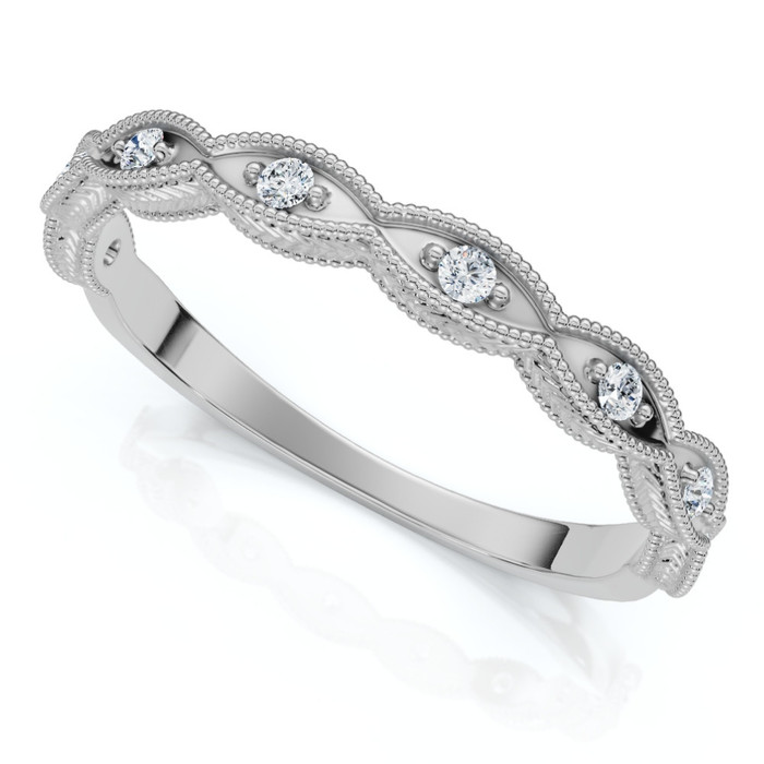 Diamond Wedding Ring With Antique Design 14k Gold Lab Grown Stackable Band Diamond Wedding Ring With Antique Design 14k Gold Lab Grown Stackable Band