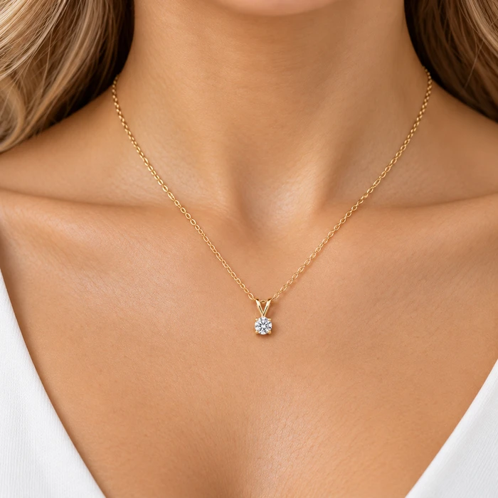 1/5Ct Lab Grown Solitaire Diamond Pendant 14k Yellow Gold Necklace