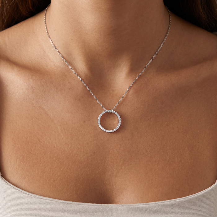 1/2 Ct Diamond Circle Pendant White Gold Lab Grown Necklace