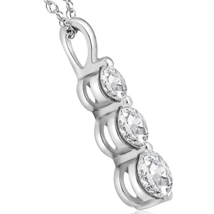 2 Ct Three Diamond Pendant 14K White Gold 3 Stone Lab Grown Necklace