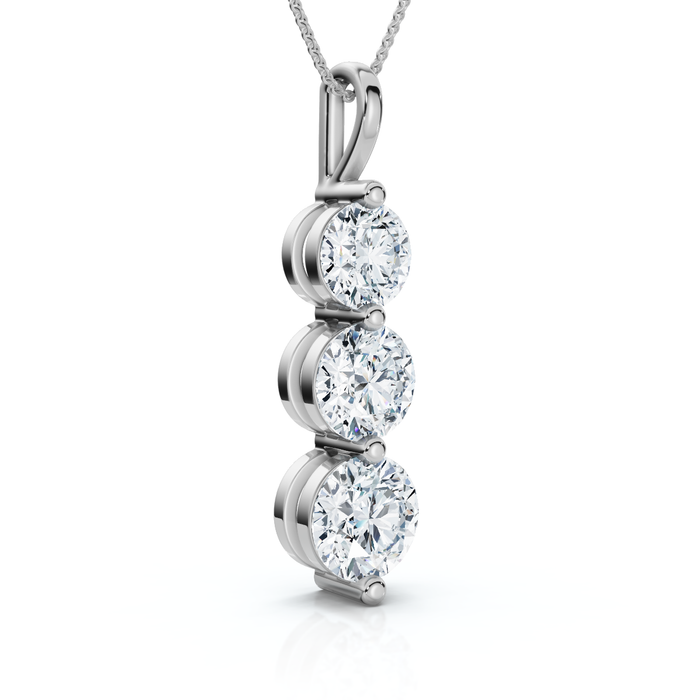 2 Ct Three Diamond Pendant 14K White Gold 3 Stone Lab Grown Necklace