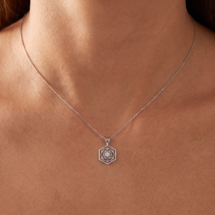 Solitaire EX3 Lab Grown Diamond Vintage Pendant 14K White Gold 17.65mm