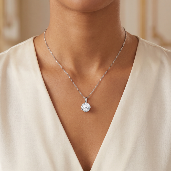 2 ct Solitaire Lab Grown Round Cut Diamond Pendant 14k Gold Necklace 18"