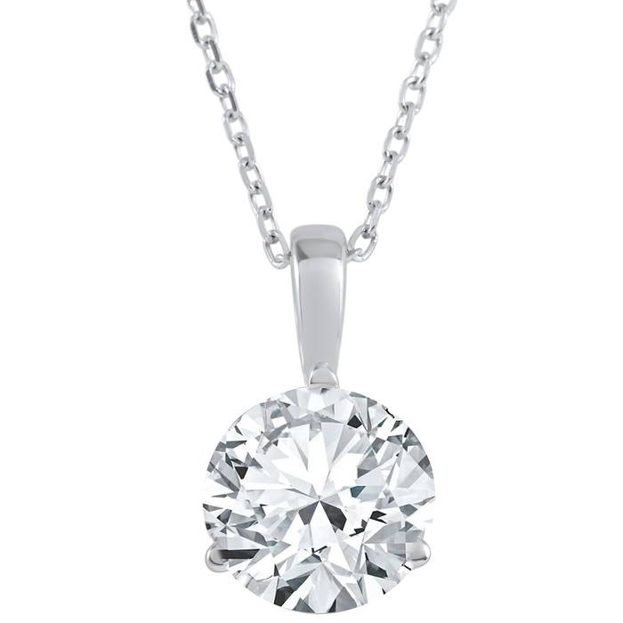 2 ct Solitaire Lab Grown Round Cut Diamond Pendant 14k Gold Necklace 18"