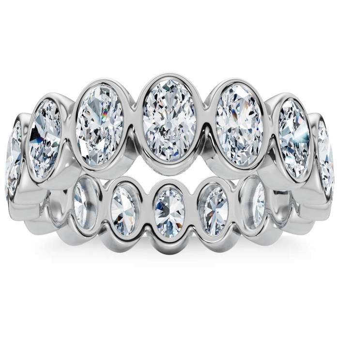 3 - 12Ct Oval Diamond Bezel Eternity Ring 14k Gold Lab Grown Stackable Band