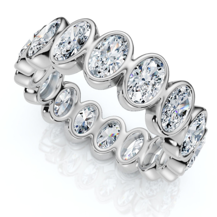 3 - 12Ct Oval Diamond Bezel Eternity Ring 14k Gold Lab Grown Stackable Band