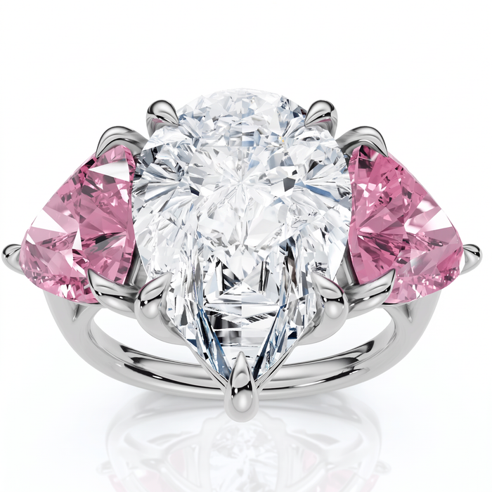 Certified 15.40Ct Pear Shape Diamond Pink Topaz Engagement Ring Gold Lab Grown