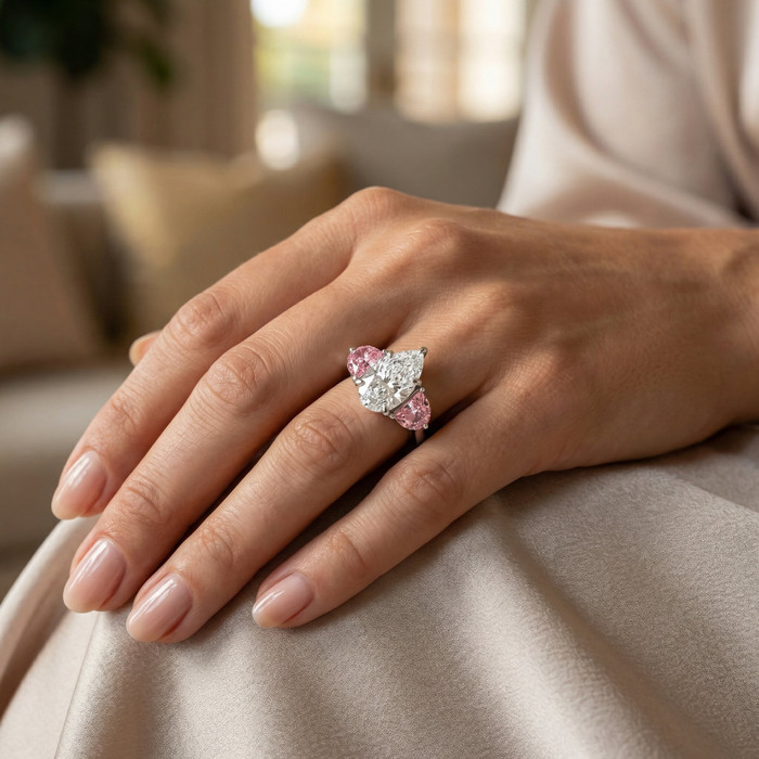 Certified 15.40Ct Pear Shape Diamond Pink Topaz Engagement Ring Gold Lab Grown