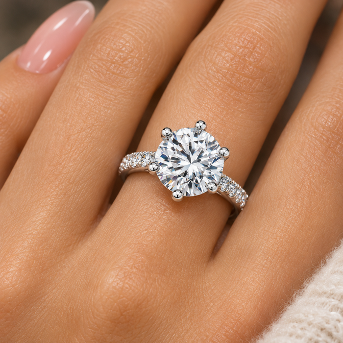 3.40Ct Round Diamond Engagement Ring Lab Grown in White or Yellow Gold