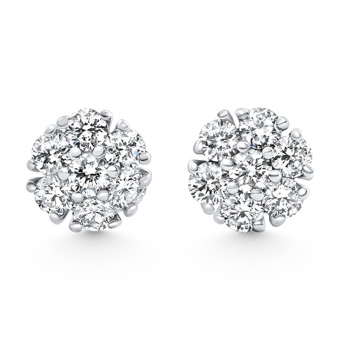 3/4Ct Diamond Cluster 7-Stone Pave Studs Screwback Earrings 14k Gold Lab Grown