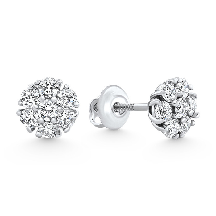 1Ct Diamond Cluster Pave Studs Screwback Earrings 14k Gold Lab Grown