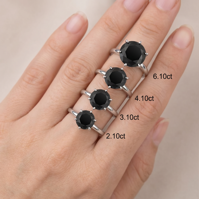 2.10 - 6.10Ct Black Diamond Solitaire Engagement 6-Prong Ring 14k Gold