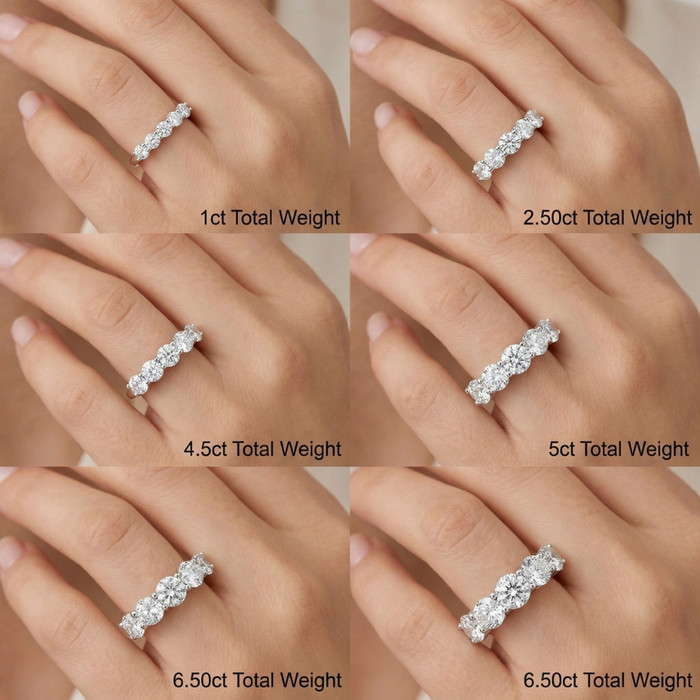 1 - 6.50Ct Diamond Wedding Ring Five Stone Anniversary Band 14k Gold Lab Grown