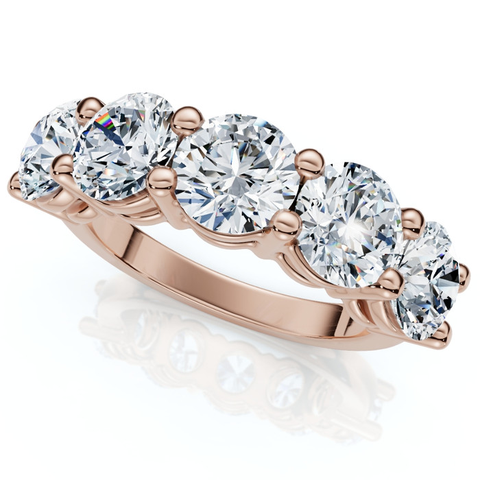 1 - 6.50Ct Diamond Wedding Ring Five Stone Anniversary Band 14k Gold Lab Grown