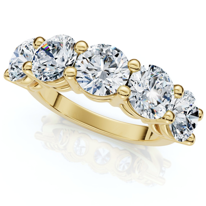 1 - 6.50Ct Diamond Wedding Ring Five Stone Anniversary Band 14k Gold Lab Grown