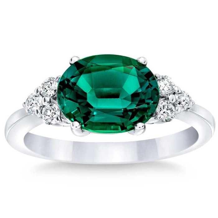 3 1/4Ct Oval Emerald & Lab Grown Diamond Ring in 10k White or Yellow Gold