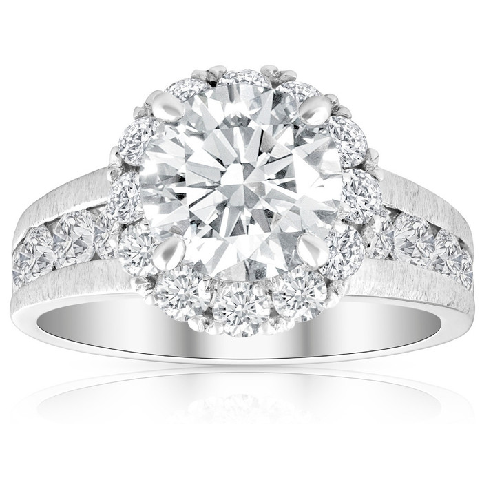 Certified 5Ct Lab Grown Diamond Halo Engagement Ring 14k White Gold