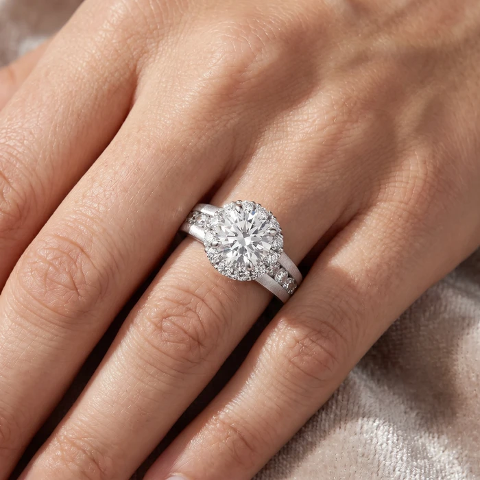 Certified 5Ct Lab Grown Diamond Halo Engagement Ring 14k White Gold