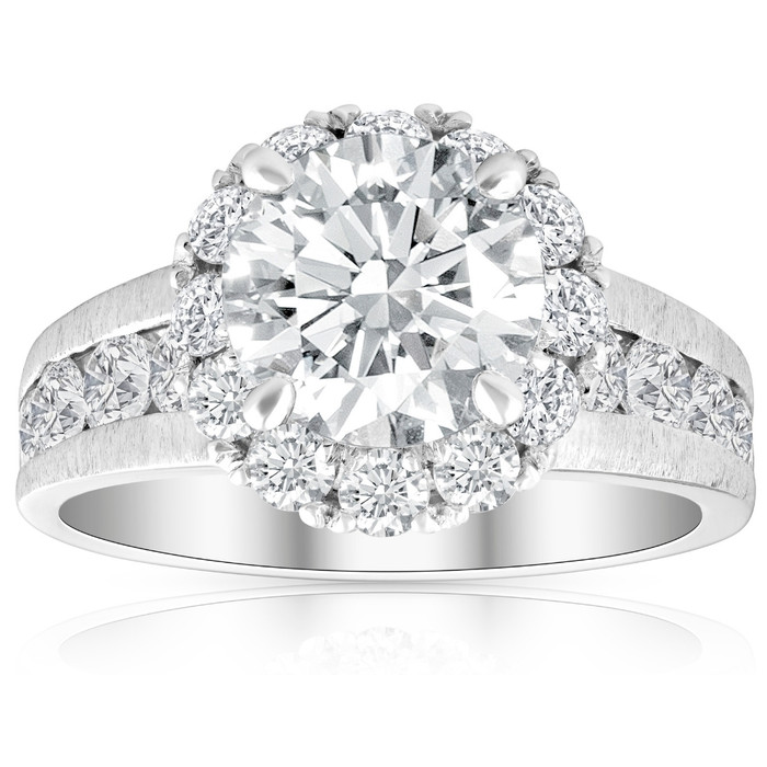 Certified 5Ct Lab Grown Diamond Halo Engagement Ring 14k White Gold