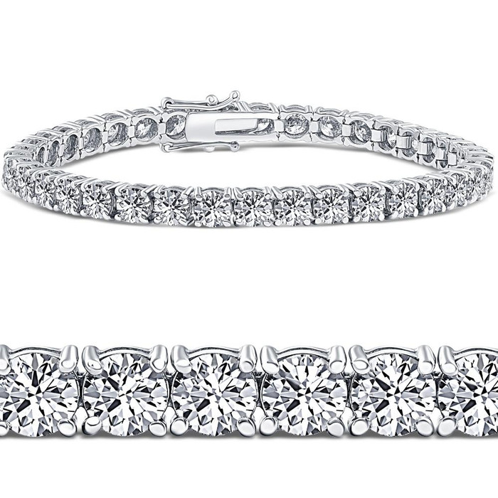 10 Ct Lab Grown Round Cut Diamond Tennis Bracelet 14K White Gold 7"