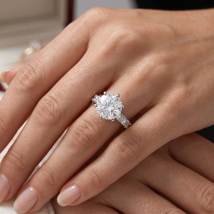 Certified 5 1/2Ct Diamond Eternity Engagement Ring 14k White Gold Lab Grown